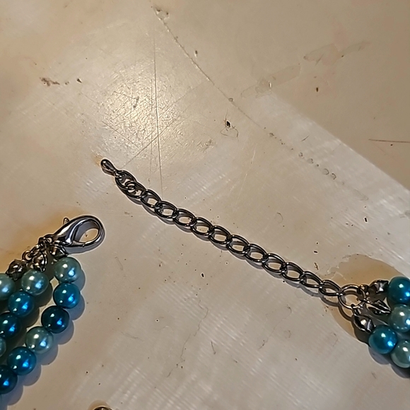 Chunky Turquoise Pearl Necklace & Earrings Set, Bridal Multi Strand Necklace - Picture 9 of 9